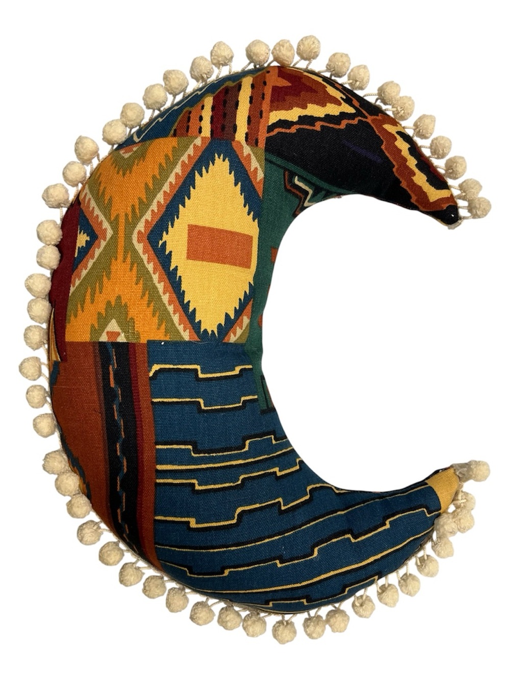 Vtg Handcrafted Multicolor Ethnic Tribal Moon Pillow with Tassels